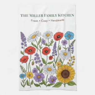 Personalized Wildflowers Kitchen Towel Floral 
