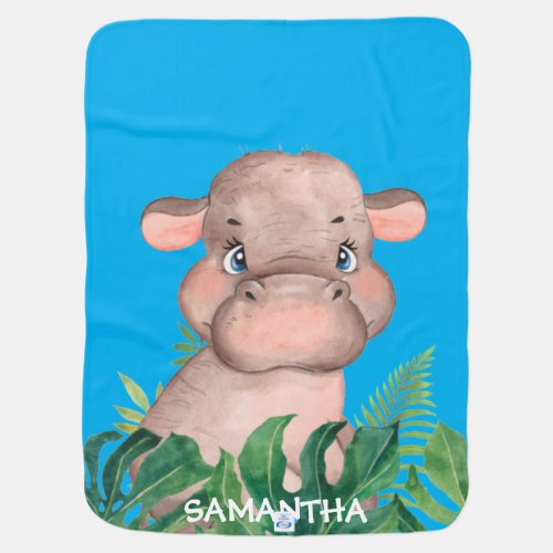 Personalized Wildlife Hippo Baby Blanket