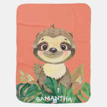 Personalized Wildlife Sloth Baby Blanket