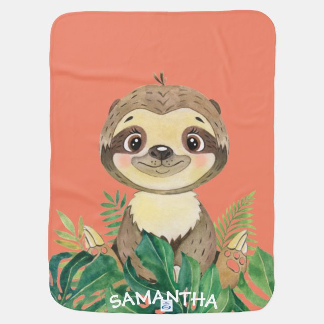 Personalized Wildlife Sloth Baby Blanket (Back)