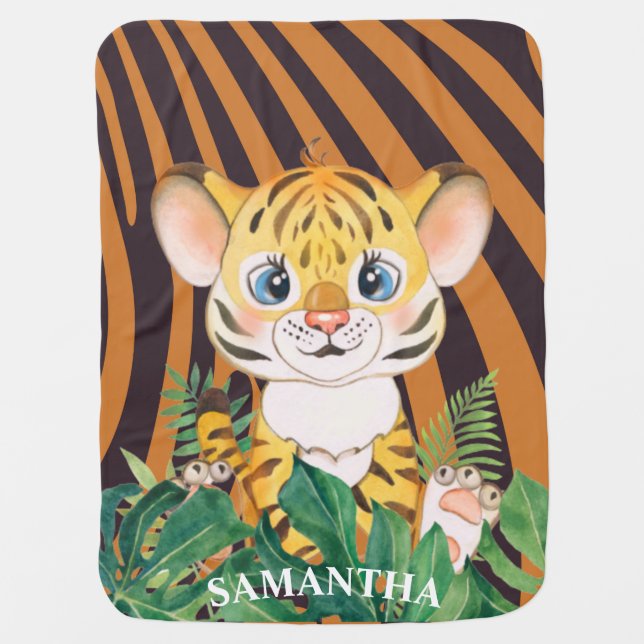 Personalized Wildlife Tiger  Baby Blanket (Front)