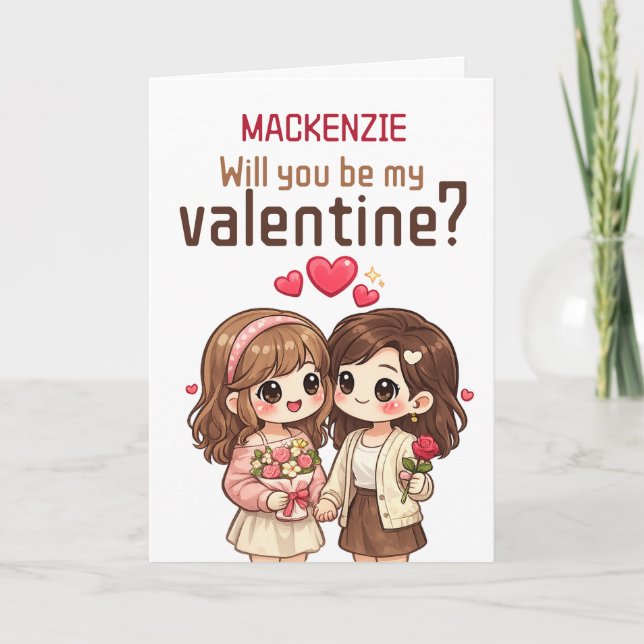 Personalized Will You Be My Valentine Gay Couple Holiday Card (Front)