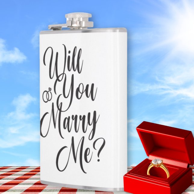 Personalized “Will You Marry Me?” Proposal  Flask (Will You Marry Me? Elegant White Flask - Picnic or Concert Proposal Idea)
