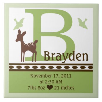 Personalized Willow Deer Birth Announcement Tile by Personalizedbydiane at Zazzle