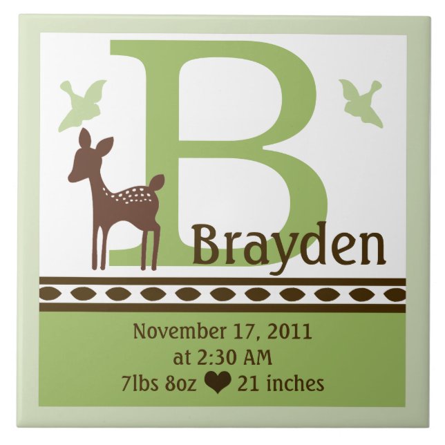 Personalized Willow Deer Birth Announcement Tile (Front)