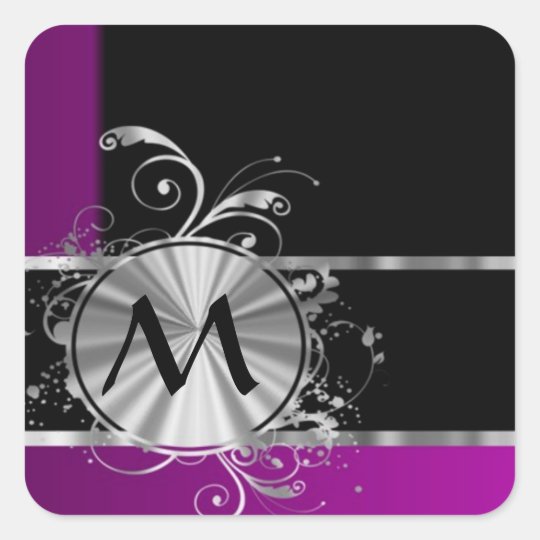 Personalized wine black and silver monogram square sticker