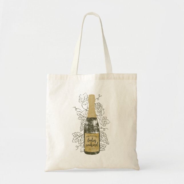 Personalized Wine Bottle and Grapevines Tote Bag (Front)