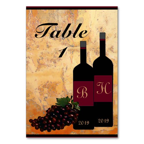 Personalized Wine Bottles and Grapes Table Number