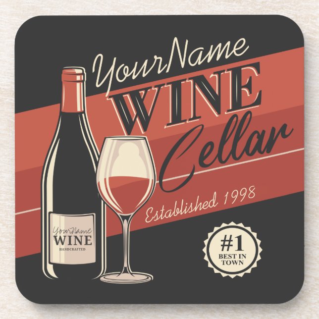 Personalized Wine Cellar Bottle Tasting Room Bar  Beverage Coaster (Front)