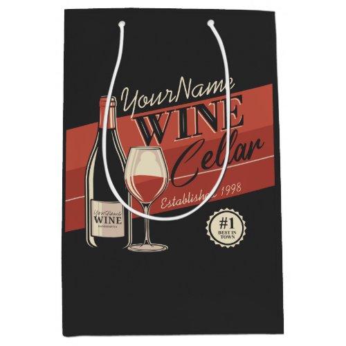 Personalized Wine Cellar Bottle Tasting Room Bar   Medium Gift Bag