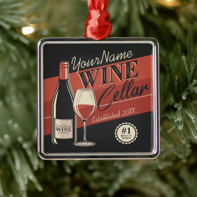 Personalized Wine Cellar Bottle Tasting Room Bar Metal Ornament (Tree)
