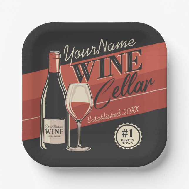 Personalized Wine Cellar Bottle Tasting Room Bar  Paper Plates (Front)