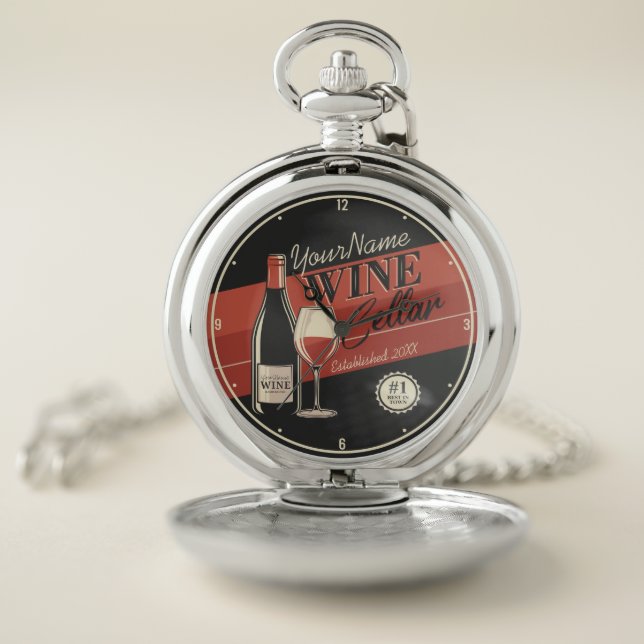 Personalized Wine Cellar Bottle Tasting Room Bar Pocket Watch (Inside)
