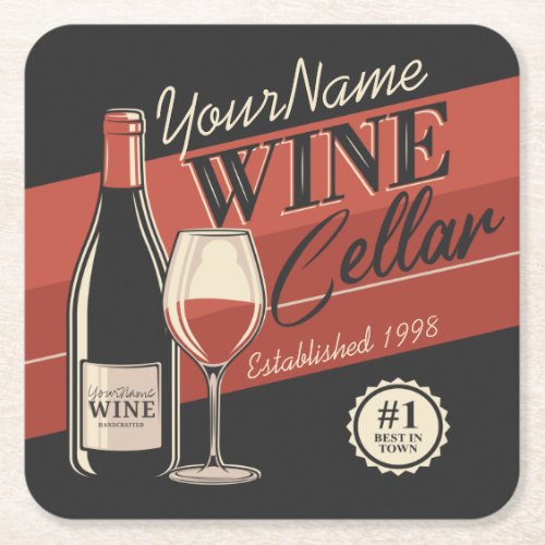 Personalized Wine Cellar Bottle Tasting Room Bar Square Paper Coaster