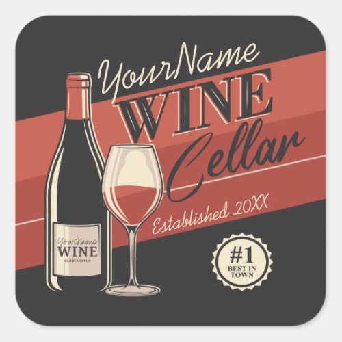 Personalized Wine Cellar Bottle Tasting Room Bar Square Sticker