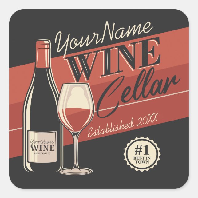 Personalized Wine Cellar Bottle Tasting Room Bar Square Sticker (Front)
