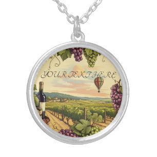 Personalized Wine Country Hot Air Balloon Vineyard Silver Plated Necklace