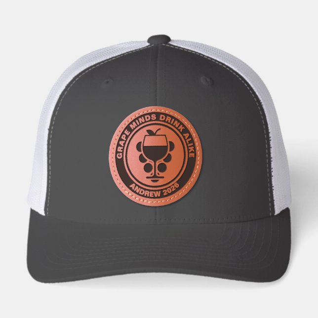 Personalized Wine Drinker's Leather Patch Cap (Front)