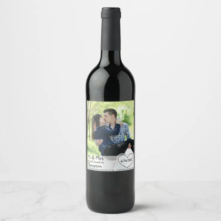 Personalized Wine Label with Photo Couple Wedding | Zazzle