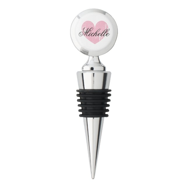 Personalized wine stopper with cute pink heart (Front)