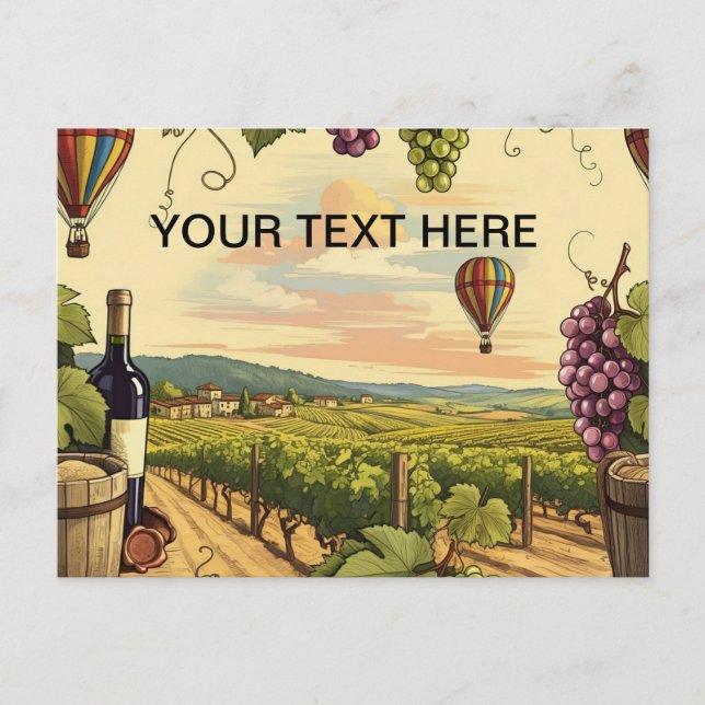 Personalized Wine Vineyard Hot Air Balloon Travel Postcard (Front)