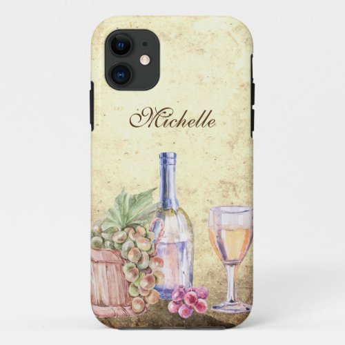 Personalized Winery Wineglass Vineyard Grapes iPhone 11 Case