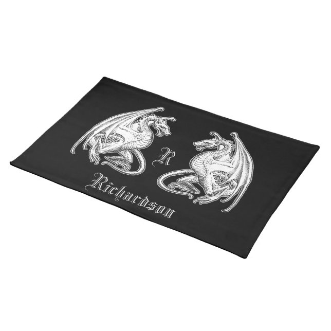 Personalized Winged Dragons Cloth Placemat (On Table)