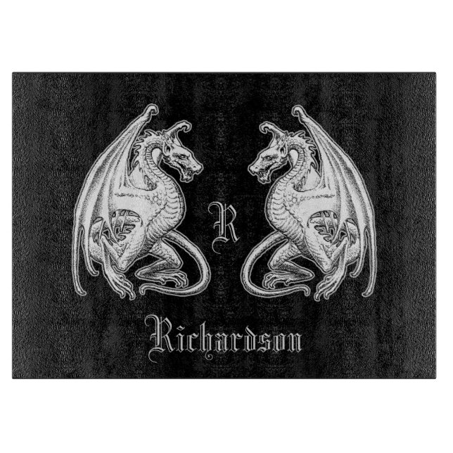 Personalized Winged Dragons Cutting Board (Front)