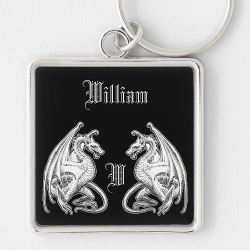 Personalized Winged Dragons Keychain