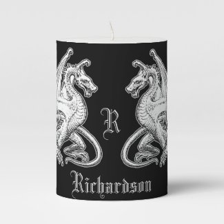 Personalized Winged Dragons Pillar Candle