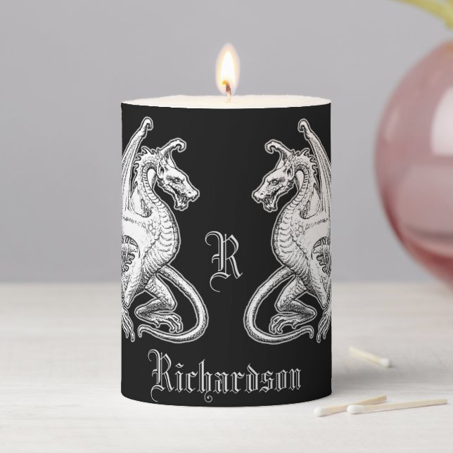 Personalized Winged Dragons Pillar Candle (In Situ)