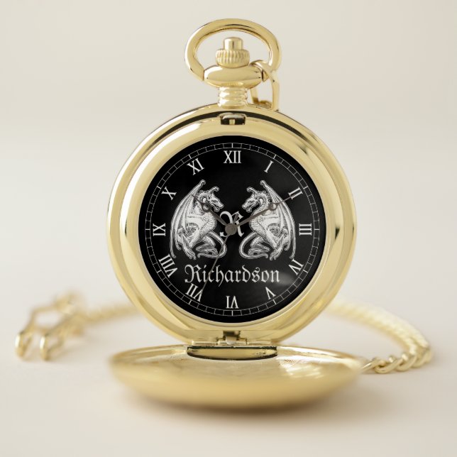 Personalized Winged Dragons  Pocket Watch (Inside)