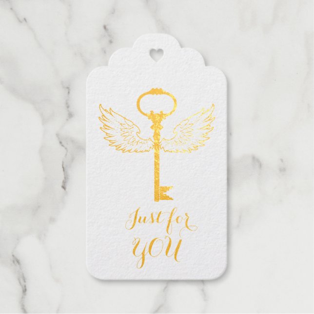 Personalized Winged Key Foil Gift Tags (Front)
