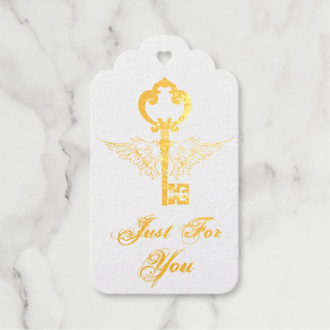 Personalized Winged Key Foil Gift Tags (Front)