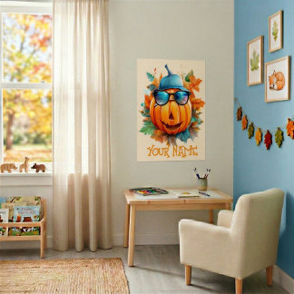 Personalized Winking Pumpkin Halloween Kids Poster