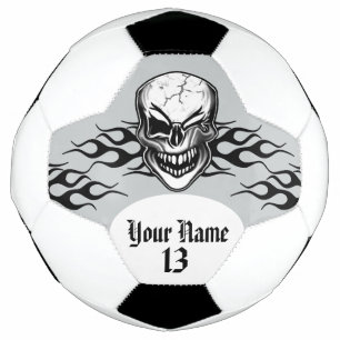 Personalized Winking Skull and Flame Soccer Ball