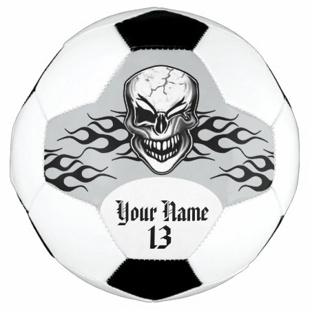 Personalized Winking Skull And Flame Soccer Ball