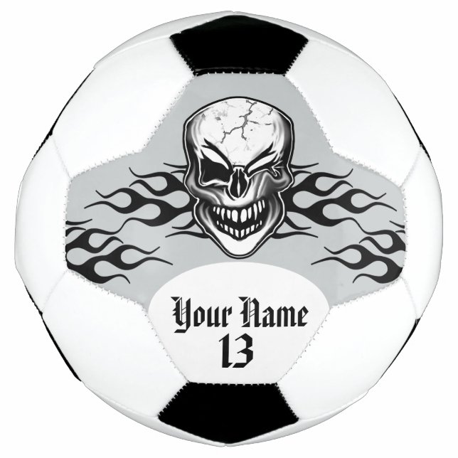 Personalized Winking Skull and Flame Soccer Ball (Front)