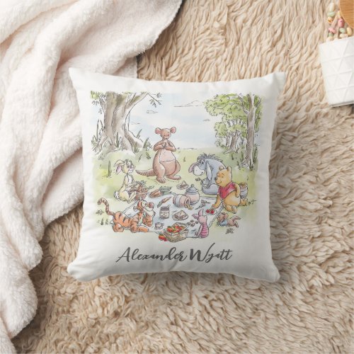 Personalized Winnie the Pooh and Pals Picnic  Throw Pillow