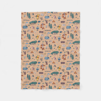 Personalized Winnie the Pooh Camping Pattern Fleece Blanket