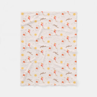 Personalized Winnie the Pooh Kite Flying Pattern Fleece Blanket