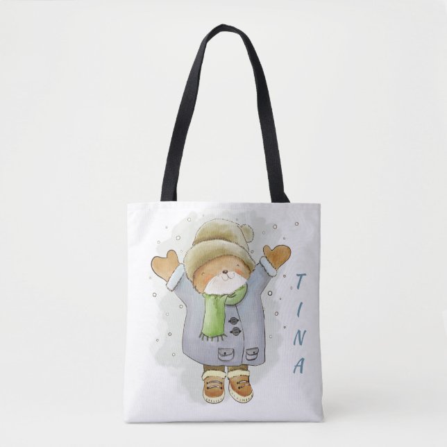 Personalized Winter Bear Tote Bag (Front)