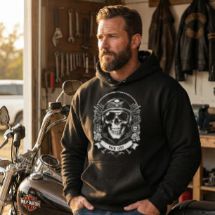 Personalized Winter Biker Skull Motorcycle Hoodie