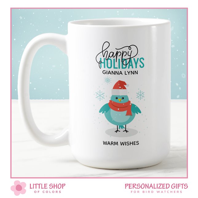 Personalized Winter Blue Bird Christmas Coffee Mug (Creator Uploaded)