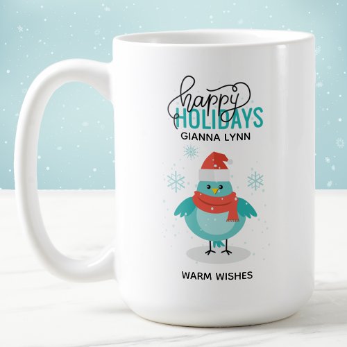 Personalized Winter Blue Bird Christmas Coffee Mug
