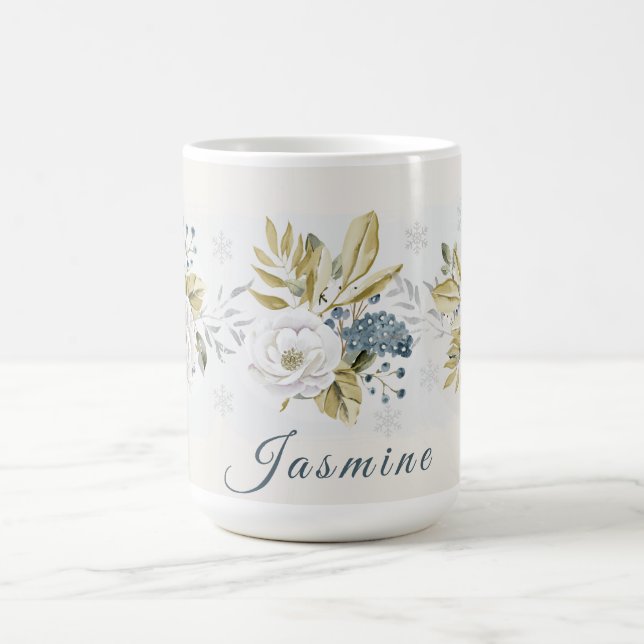 Personalized Winter Botanical Floral Coffee Mug (Center)
