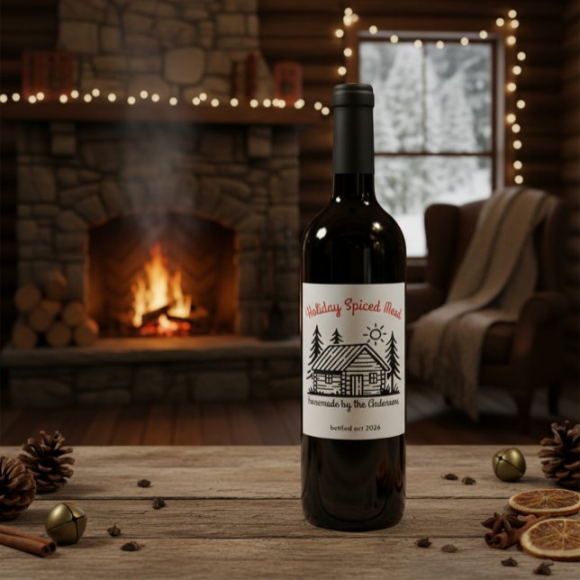 Personalized Winter Cabin Holiday Spiced Mead Wine Label (Creator Uploaded)