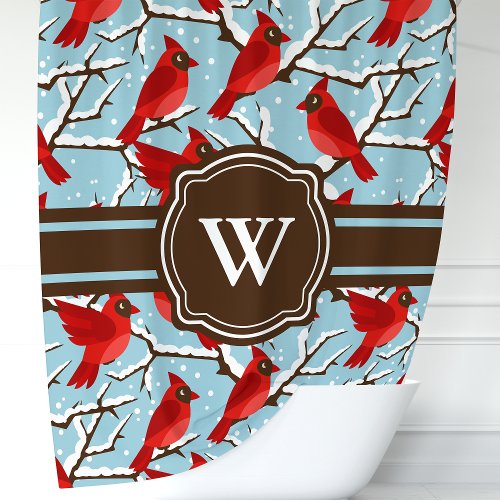 Personalized Winter Cardinal Shower Curtain