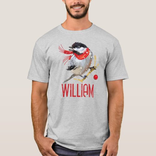 Personalized Winter Chickadee Mens T_Shirt