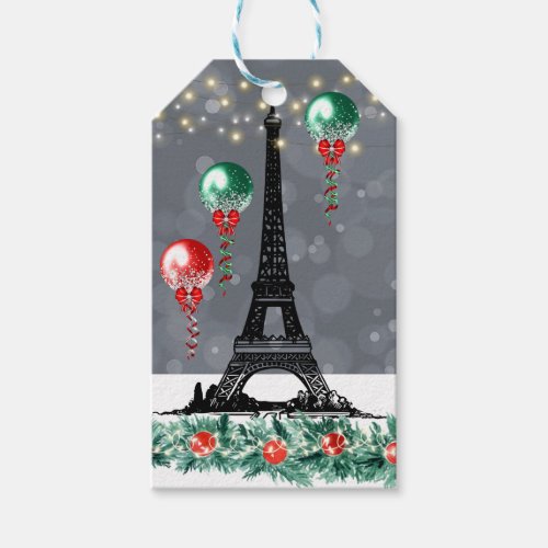 Personalized Winter Eiffel Tower Christmas Balloon Gift Tags